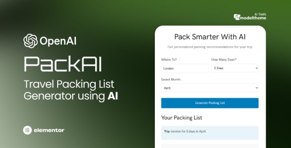 PackAI - Travel Packing List Generator for WordPress