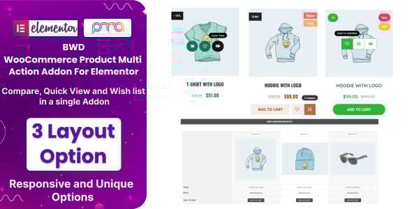 WooCommerce quick view - woocommerce wish list - woocommerce product compare Addon For Elementor