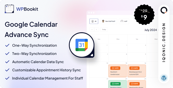 WPBookit WordPress Plugin Add-on for Google Calendar Synchronization