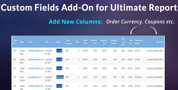 Custom Fields Add-on For WooCommerce Ultimate Reports