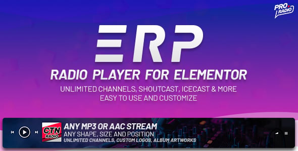 Erplayer - Radio Player for Elementor supporting Icecast, Shoutcast and more