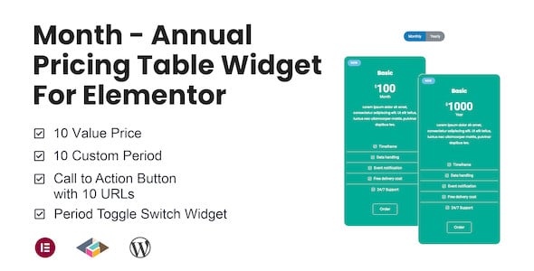 Month - Annual Pricing Table Widget For Elementor