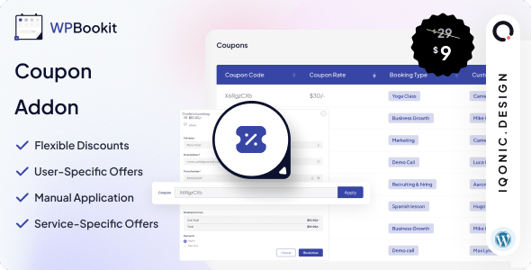 WPBookit WordPress Plugin Add-on for Discount Coupons
