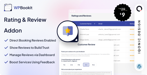 WPBookit WordPress Plugin Add-on for Ratings and Reviews