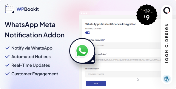 WPBookit WordPress Plugin Add-on for WhatsApp Notification