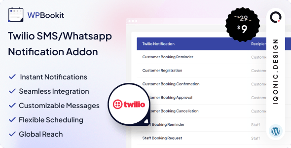 WPBookit WordPress Plugin Twilio SMS & WhatsApp Add-on